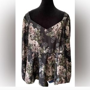 Torrid: Black Floral Skull Blouse
